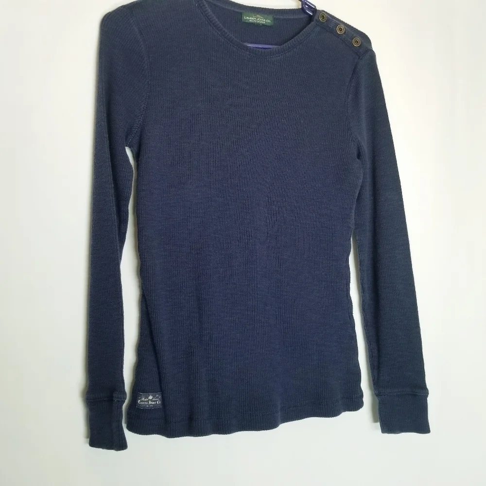 Lauren Jeans co LRL Lauren Ralph Lauren Navy blue long sleeve button‎ accent M
